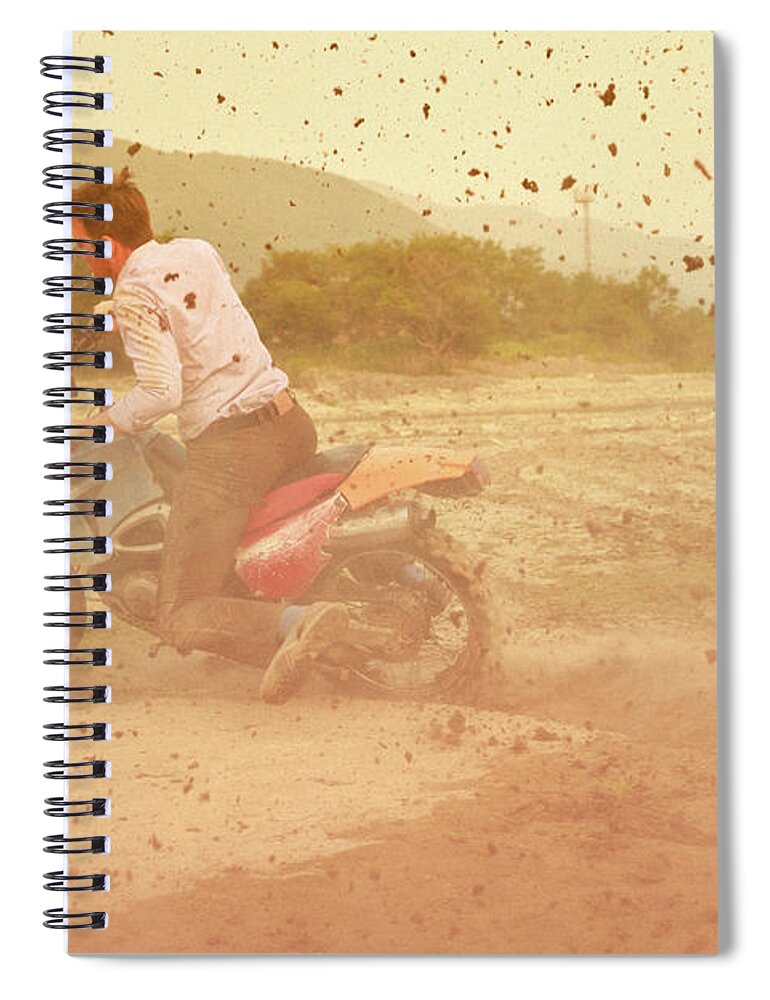 People Spiral Notebook featuring the photograph Man Riding Bike On Dirt Track by Greg Samborski