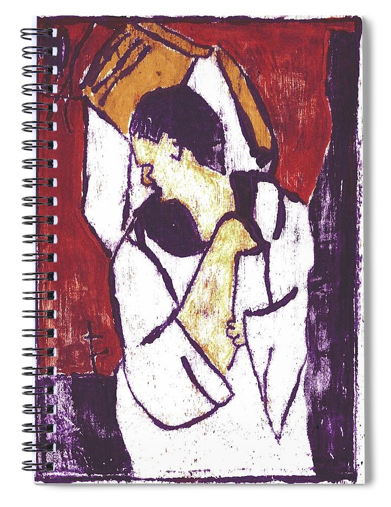 Man Spiral Notebook featuring the painting Man Sat on a Village Wall 3 by Edgeworth Johnstone