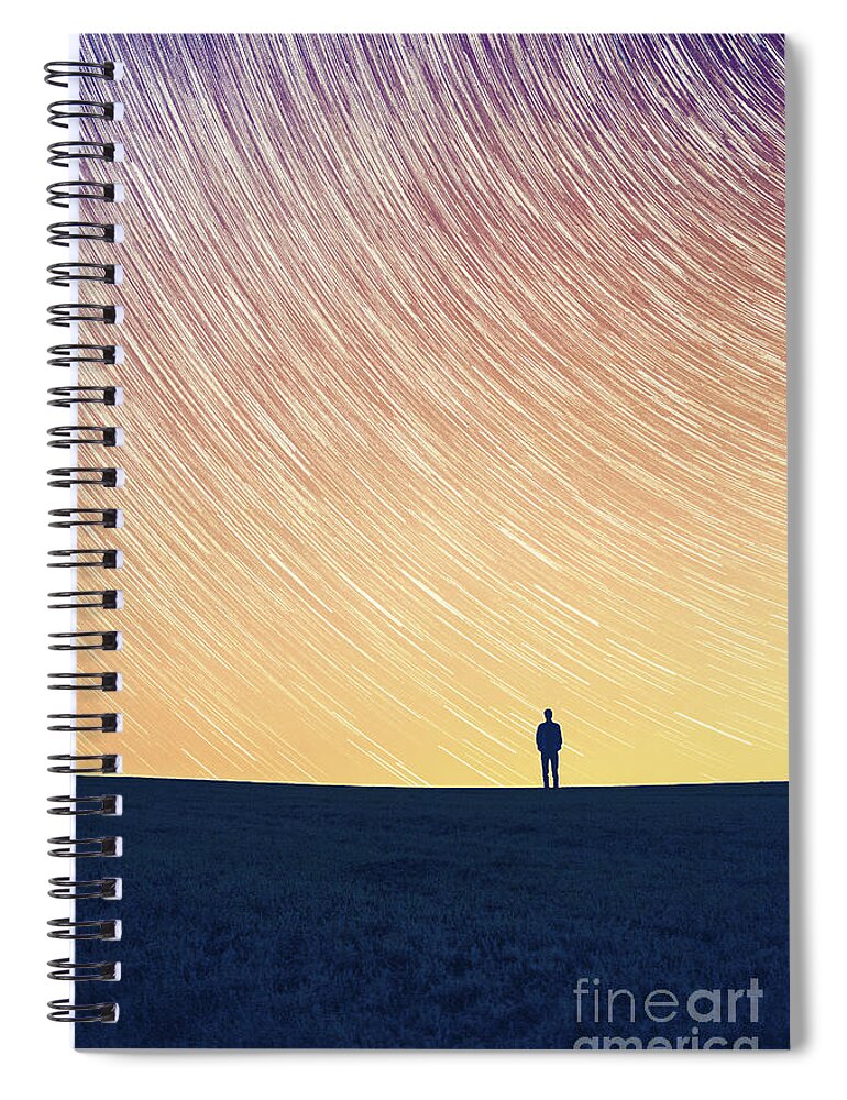 Young Men Spiral Notebook featuring the photograph Man Standing On Hill, Star Trails Above by Ben K Adams