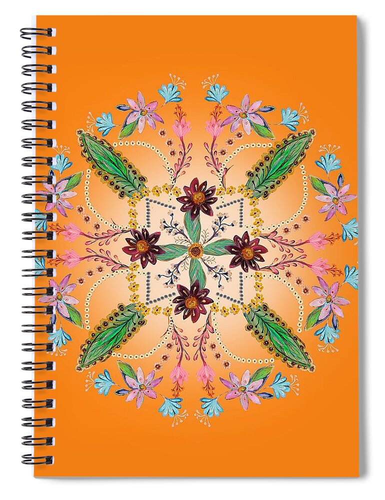 Mandala Spiral Notebook featuring the digital art Mandala flowering series#1. Orange by Elena Kotliarker