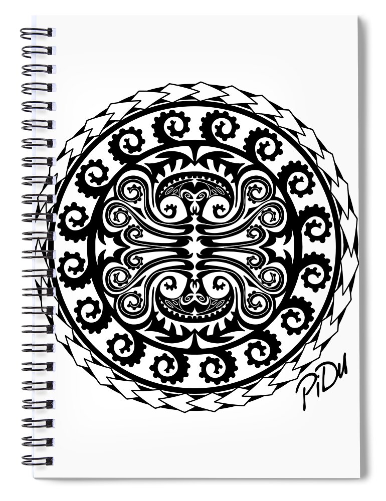 Maori Spiral Notebook featuring the digital art Maori Octopus by Piotr Dulski