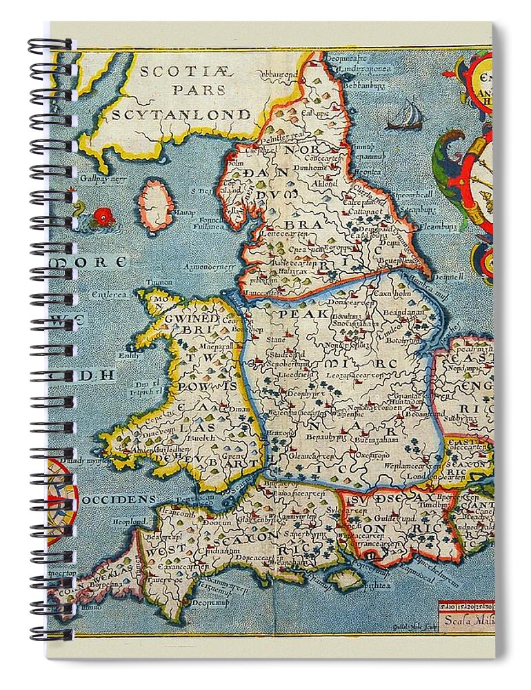 Map Of England Spiral Notebook featuring the photograph Map Of England 1607 by Andrew Fare