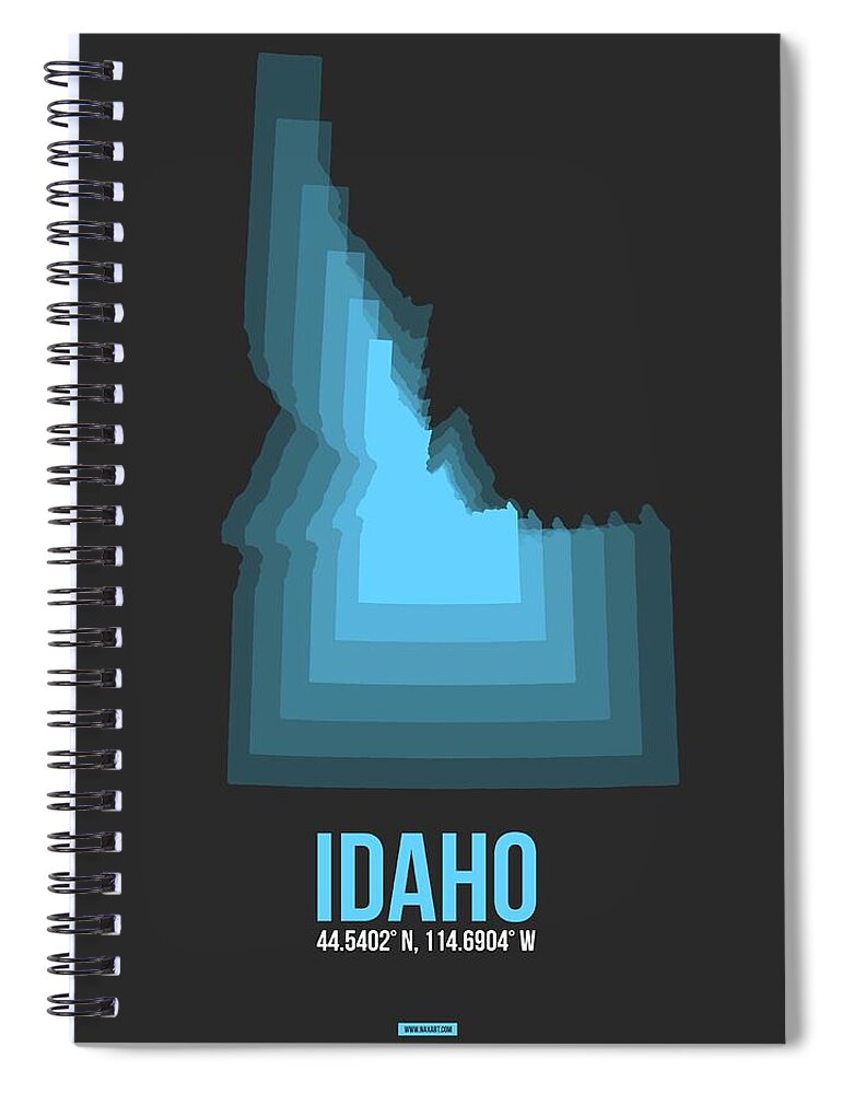  Spiral Notebook featuring the digital art Map of Idaho Blue by Naxart Studio