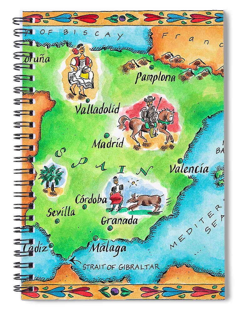 Watercolor Painting Spiral Notebook featuring the digital art Map Of Spain by Jennifer Thermes