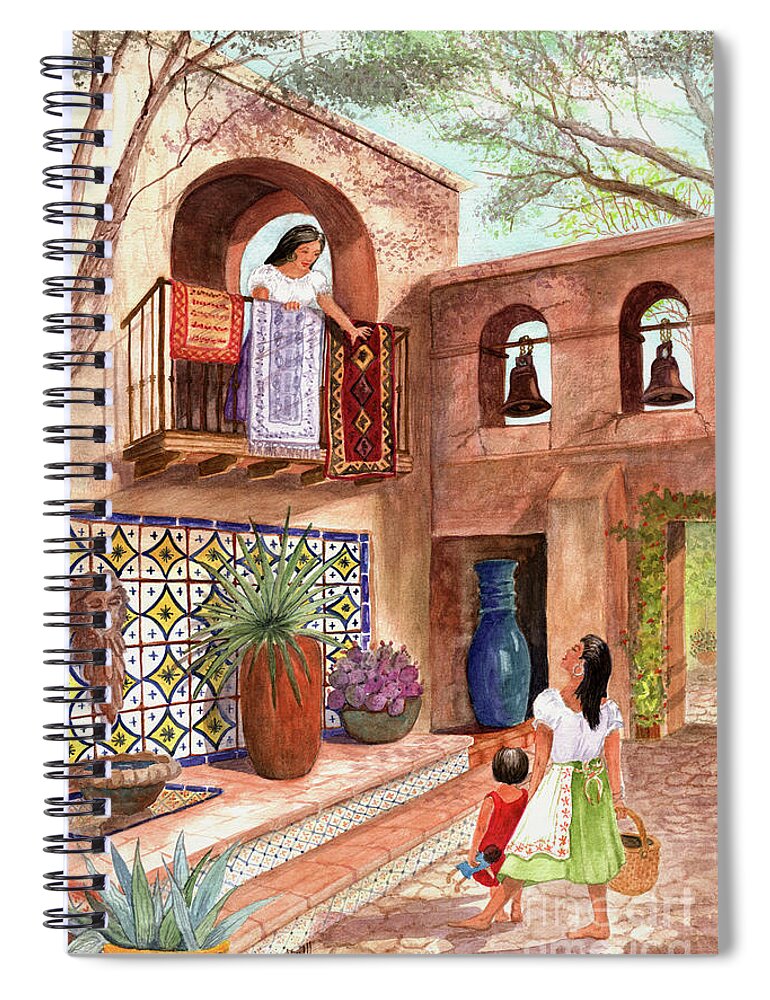Tlaquepaque Spiral Notebook featuring the painting Market Day El Mercado by Marilyn Smith