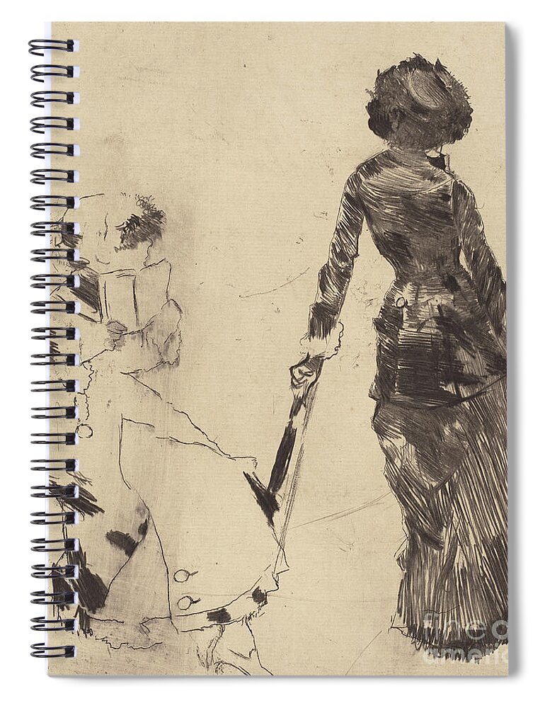 Edgar Degas Spiral Notebook featuring the drawing Mary Cassatt at the Louvre The Etruscan Gallery by Edgar Degas