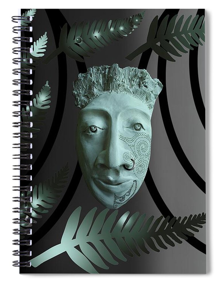 Mask The Maori Warrior Spiral Notebook featuring the ceramic art Mask The Maori Warrior by Joan Stratton