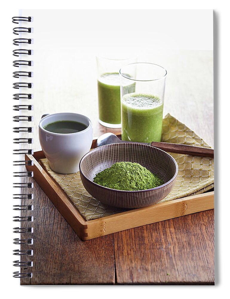 Cusine At Home Spiral Notebook featuring the photograph Matcha powder and drinks by Cuisine at Home