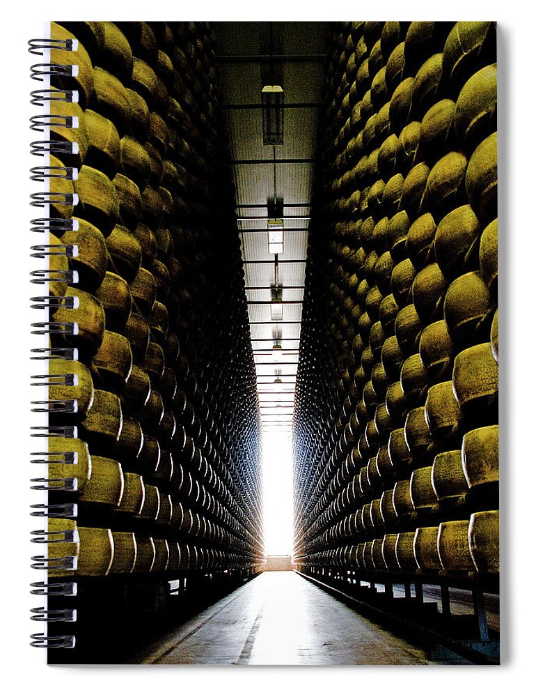 In A Row Spiral Notebook featuring the photograph Maturing Of Grana Padano by Marion Nesje