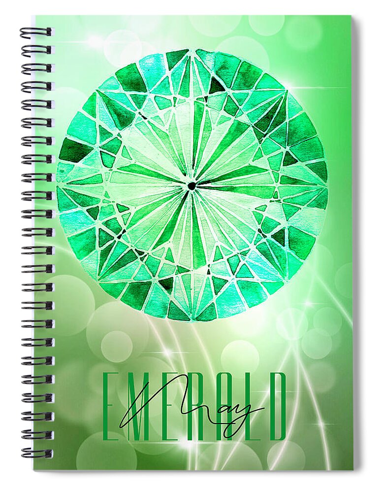 Amanda Lakey Spiral Notebook featuring the mixed media May Birthstone - Emerald by Amanda Jane