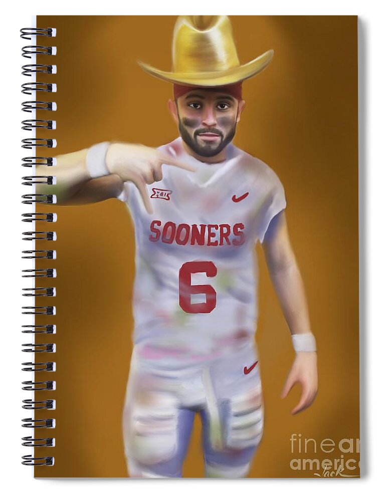 Baker Mayfield Spiral Notebook featuring the painting Mayfield Horns Down by Jack Bunds
