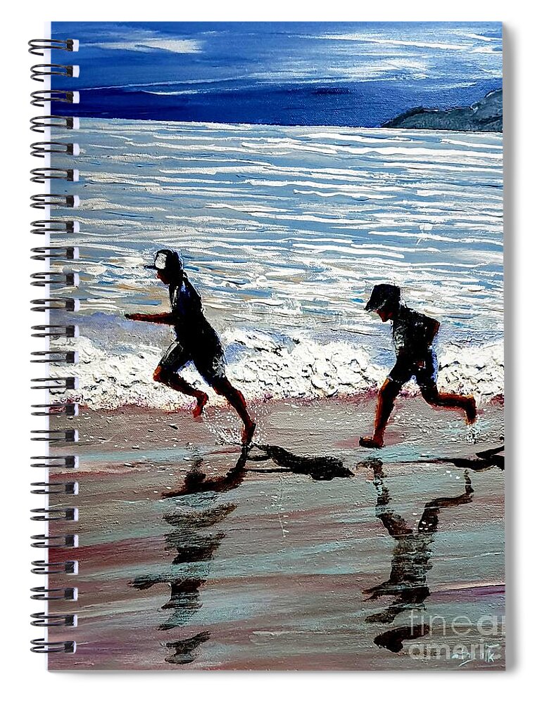 Sea Spiral Notebook featuring the painting Me and my shadow love to run by Eli Gross