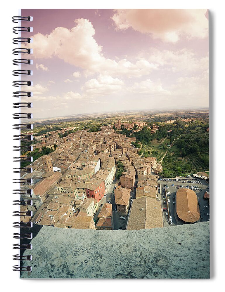 Scenics Spiral Notebook featuring the photograph Medieval Old Siena Panorama, Aerial View by Franckreporter