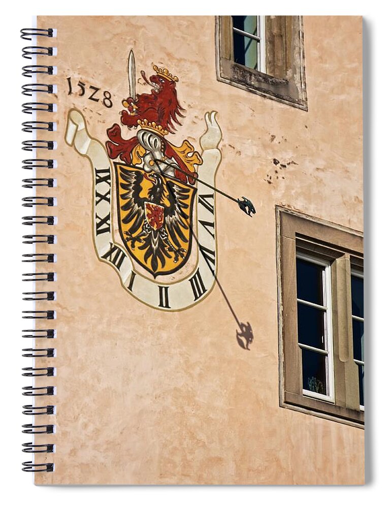 Medieval Spiral Notebook featuring the photograph Medieval sundial by Tatiana Travelways