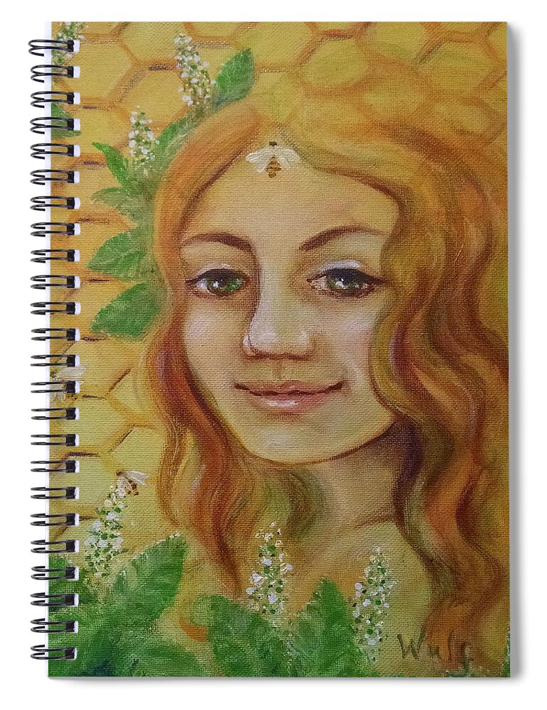 Bees Spiral Notebook featuring the painting Melissa - Bee Goddess by Bernadette Wulf