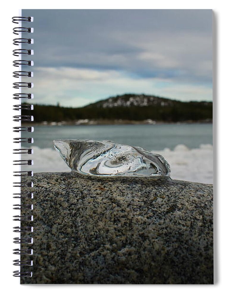 Background Spiral Notebook featuring the photograph Melting ice on a rock at the sea by Intensivelight