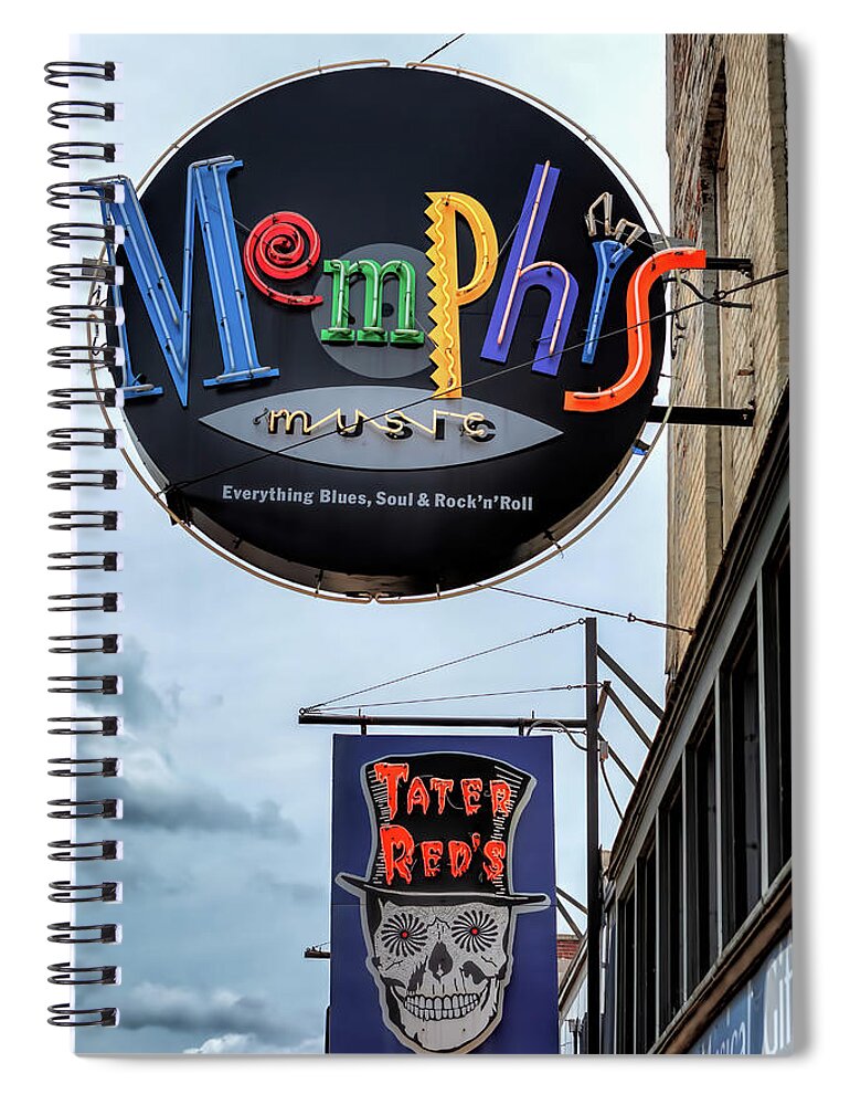 Beale Street Spiral Notebook featuring the photograph Memphis Music and Tater Red's by Susan Rissi Tregoning