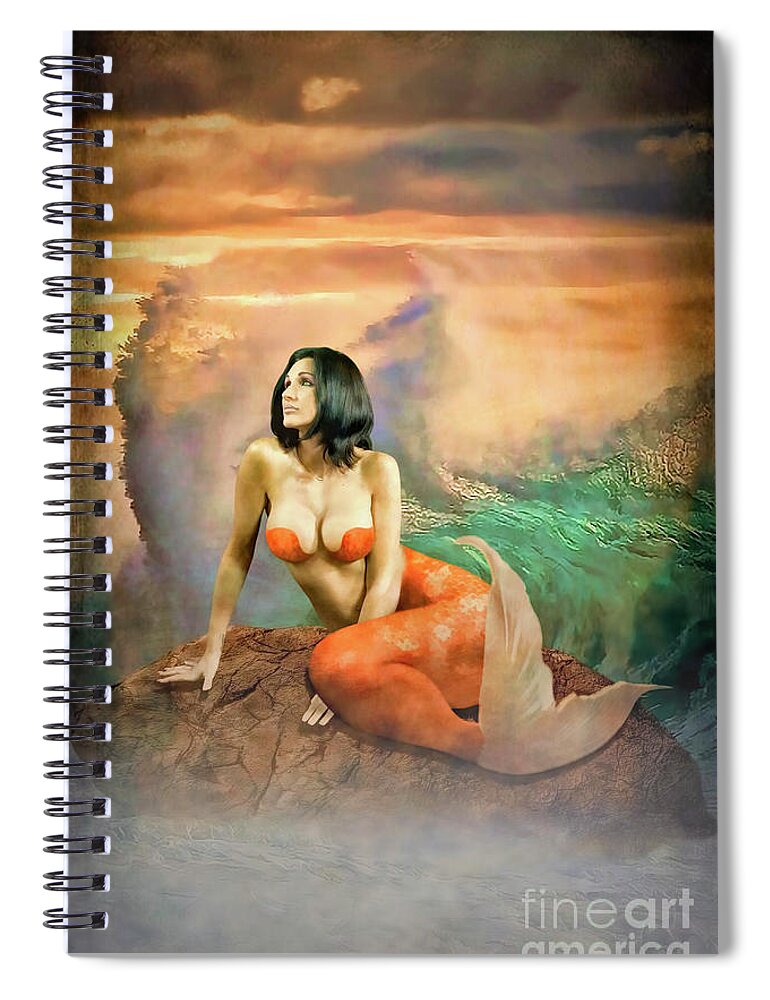 Dark Spiral Notebook featuring the digital art Mermaid Tales by Recreating Creation
