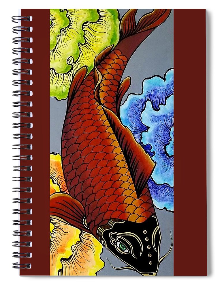 Spiral Notebook featuring the painting Metallic Koi Fish by Bryon Stewart