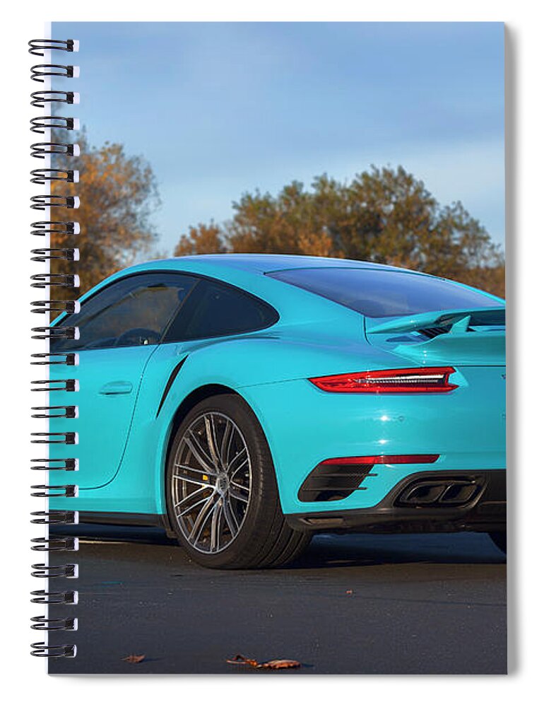 Cars Spiral Notebook featuring the photograph #Miami #Blue #Porsche 911 #Turbo S #Print by ItzKirb Photography