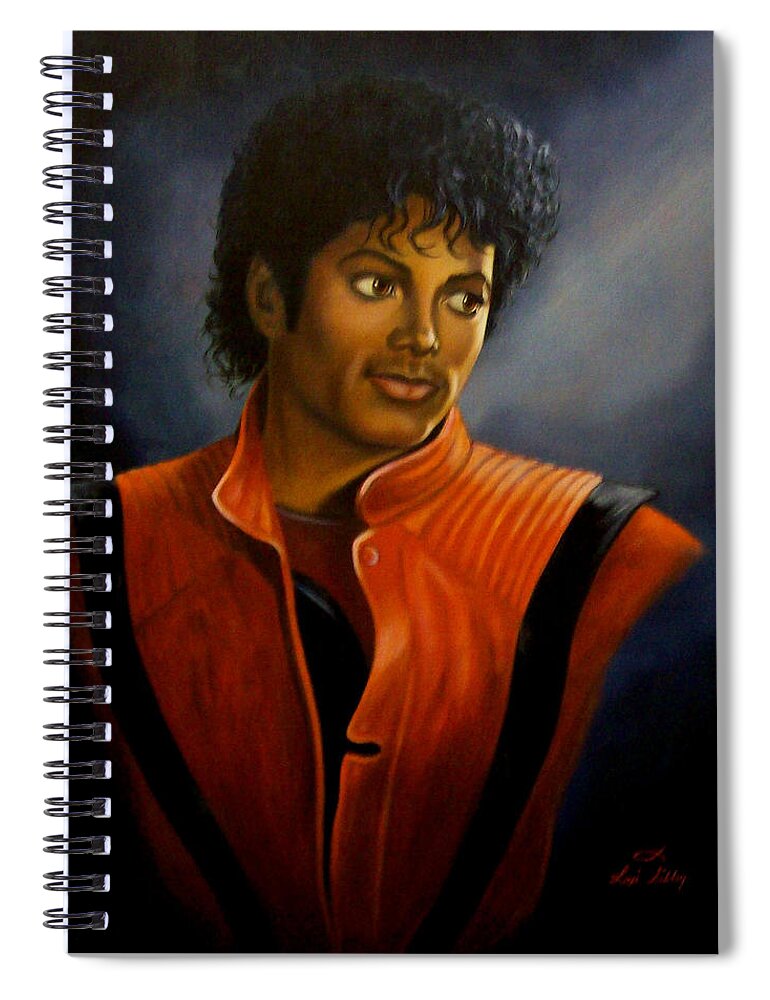 Thriller Spiral Notebook featuring the painting Michael Jackson by Loxi Sibley