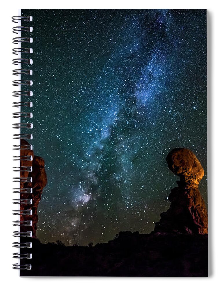 Adventure Spiral Notebook featuring the photograph Milky Way over Balanced Rock by David Morefield