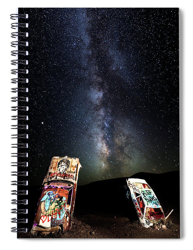 2018 Spiral Notebook featuring the photograph Milky Way Over Mojave Desert Graffiti 1 by James Sage