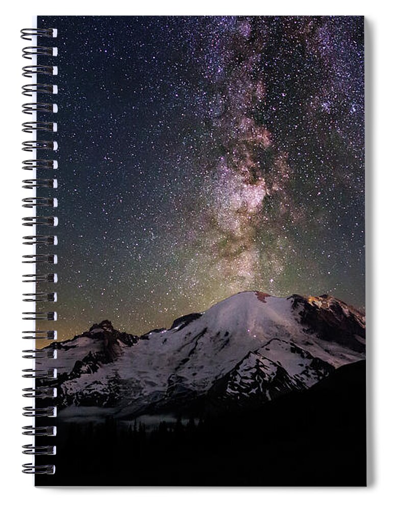Mount Rainier Spiral Notebook featuring the photograph Milky Way over Mt Rainier by Judi Kubes