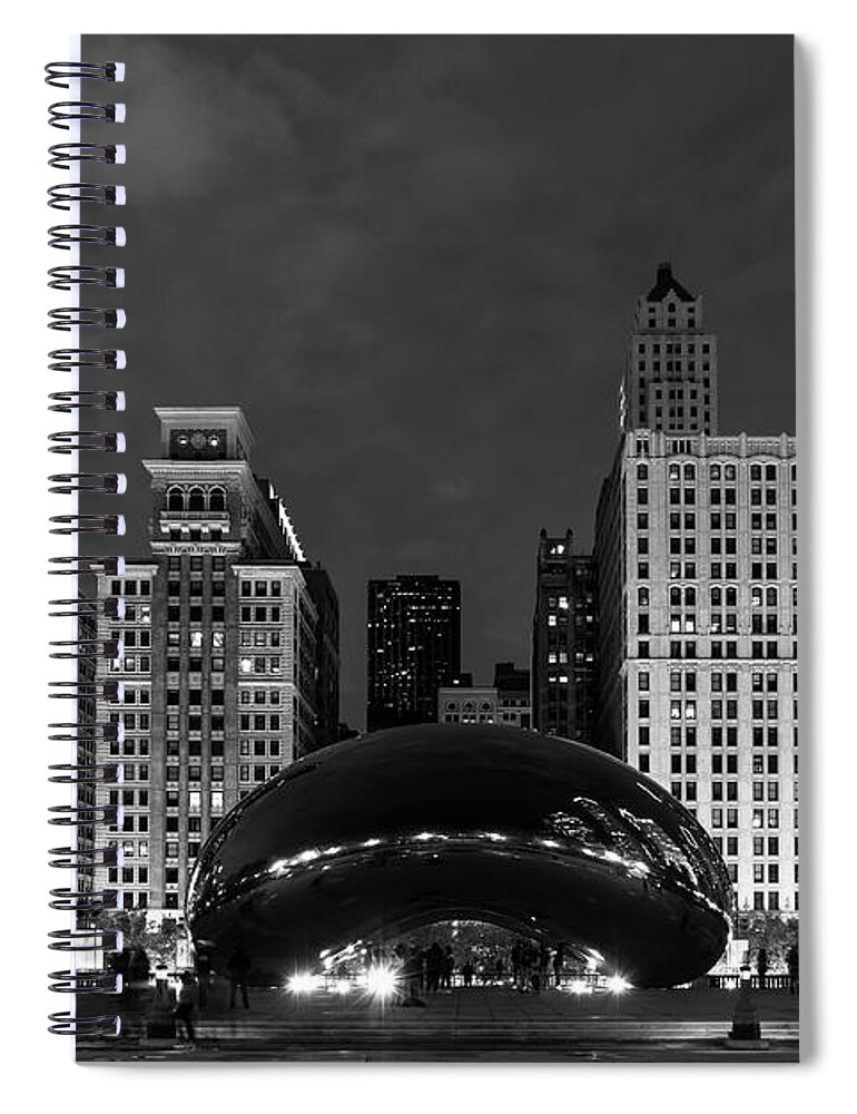Chicago Spiral Notebook featuring the photograph Millennium Park At Night Grayscale by Jennifer White