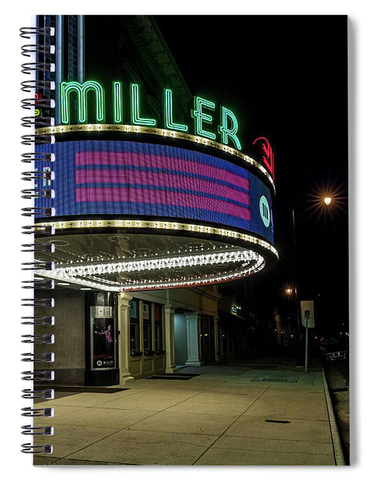 Miller Theater Augusta Ga - Downtown Augusta Georgia At Night Spiral Notebook featuring the photograph Miller Theater Augusta GA 2 by Sanjeev Singhal