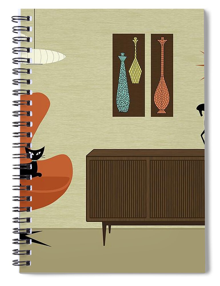 Mid Century Modern Spiral Notebook featuring the digital art Mini Mosaics with Egg Chair by Donna Mibus