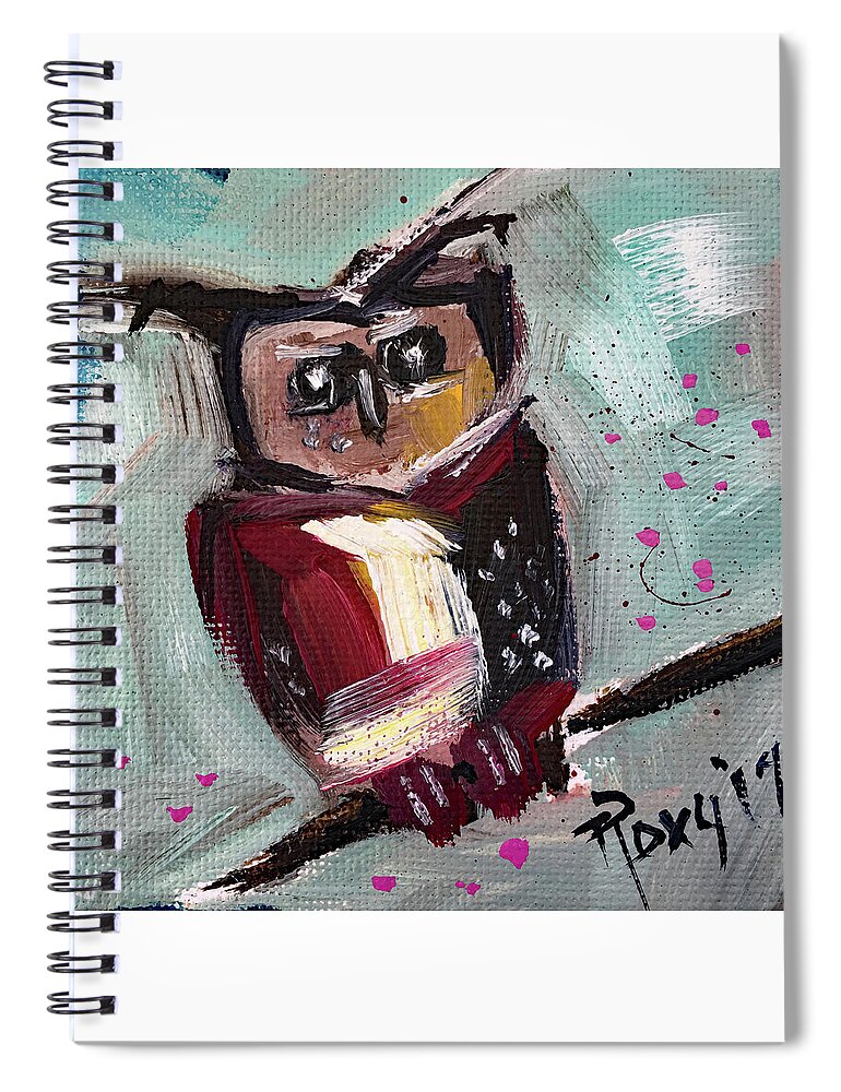 Owl Spiral Notebook featuring the painting Mini Owl 1 by Roxy Rich