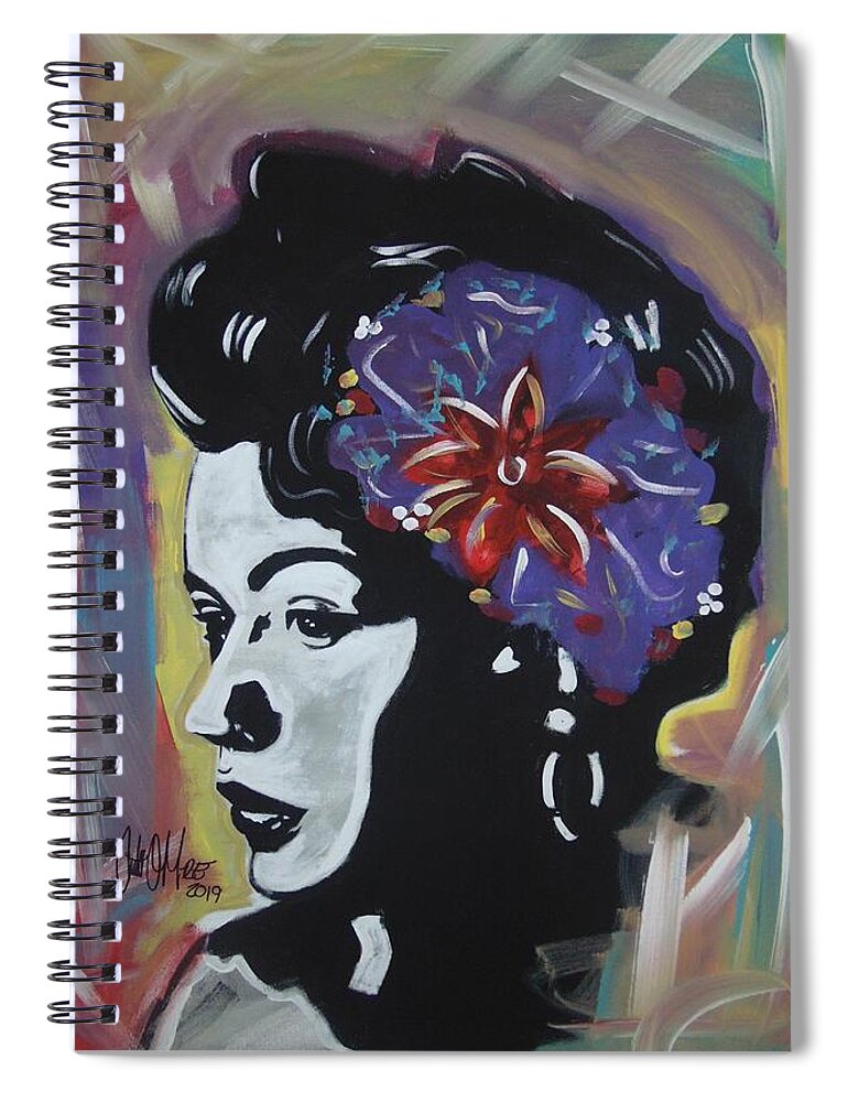 Billie Holiday Spiral Notebook featuring the painting Miss Holiday by Antonio Moore