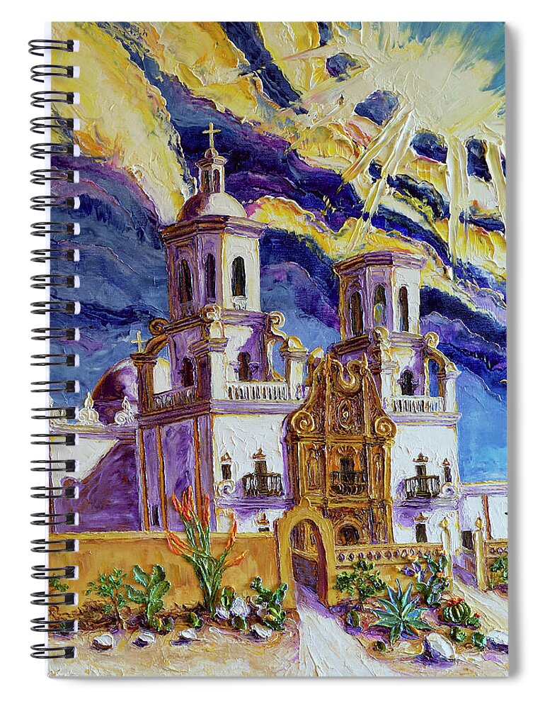 Mission Spiral Notebook featuring the painting San Xavier Del Bac Mission Arizona by Paris Wyatt Llanso