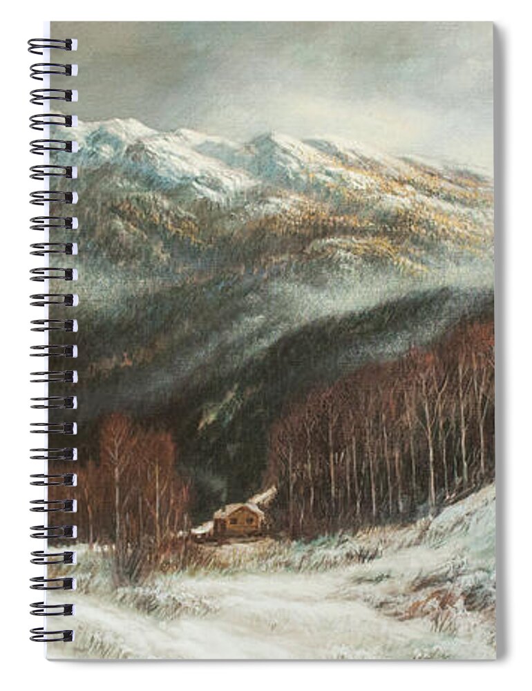 Hans Egil Saele Spiral Notebook featuring the painting Misty Mountain by Hans Egil Saele
