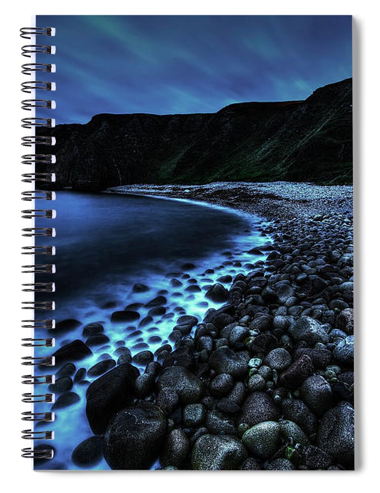 Water's Edge Spiral Notebook featuring the photograph Misty Pebbles Cove by Gareth Wray
