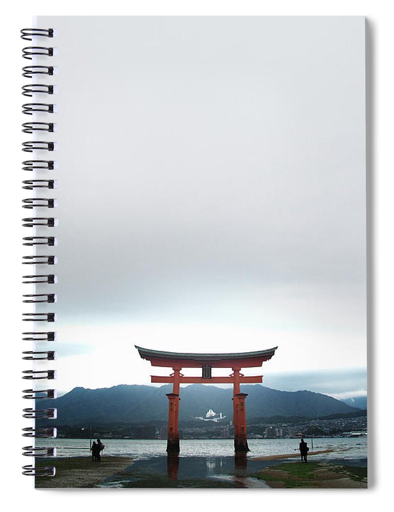 People Spiral Notebook featuring the photograph Miyajima Gate At Low Tide At Dusk by Michael Duva
