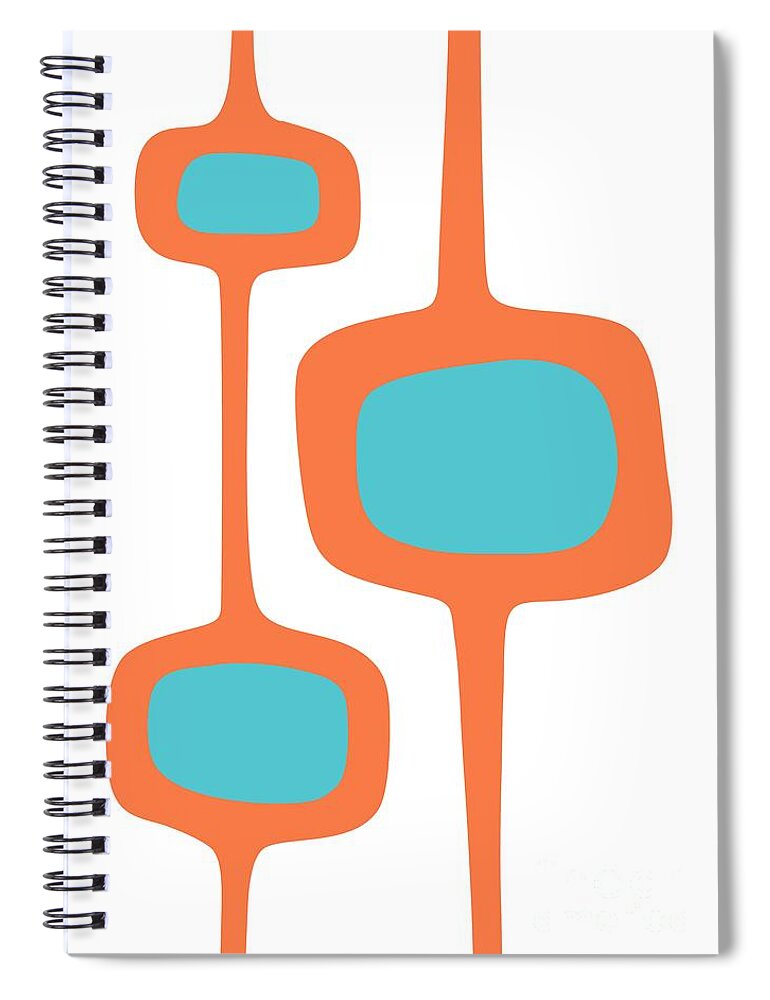  Spiral Notebook featuring the digital art Mod Pod Three in Turquoise and Orange by Donna Mibus
