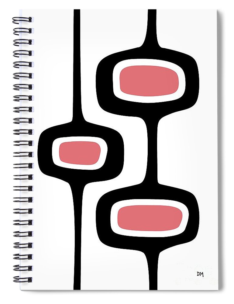 Mid Century Spiral Notebook featuring the digital art Mod Pod Three in Pink by Donna Mibus