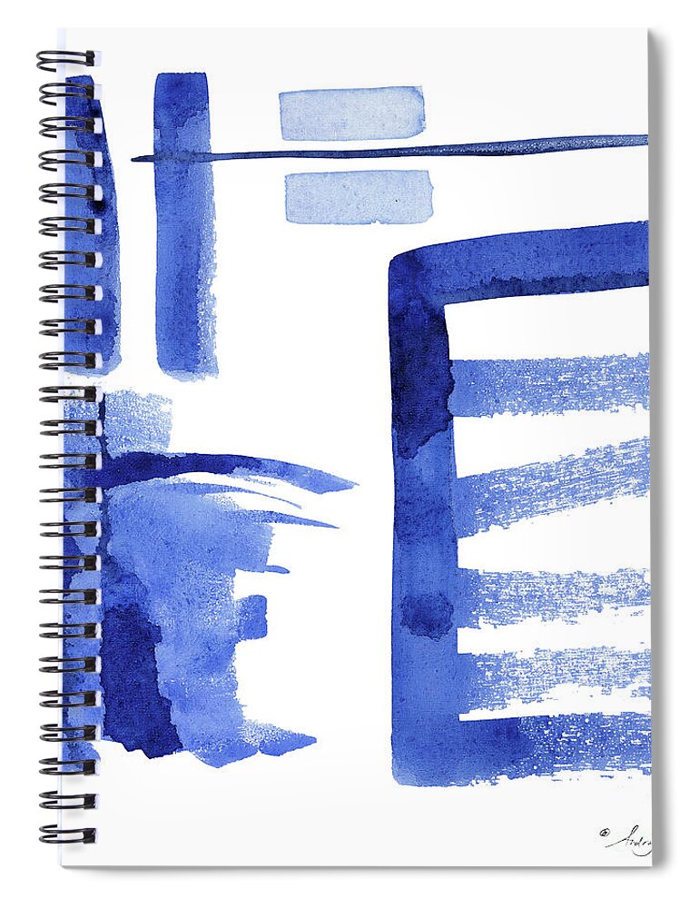 Geometric Spiral Notebook featuring the painting Modern Asian Inspired Abstract Blue and White 2 by Audrey Jeanne Roberts