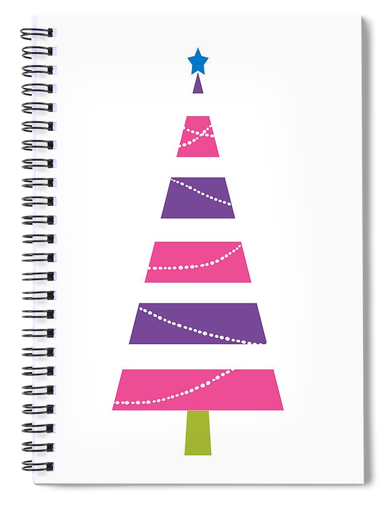 Christmas Spiral Notebook featuring the digital art Modern Glam Christmas Tree 1- Art by Linda Woods by Linda Woods