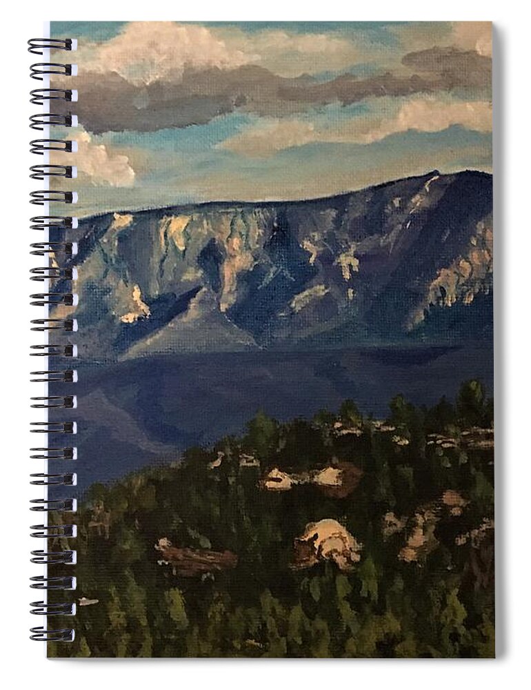 Mogollon Rim Spiral Notebook featuring the painting Mogollon Rim, from Airport Road in Payson by Julie Wittwer