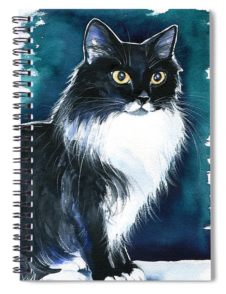 Cats Spiral Notebook featuring the painting Molly Long Haired Tuxedo Cat Painting by Dora Hathazi Mendes