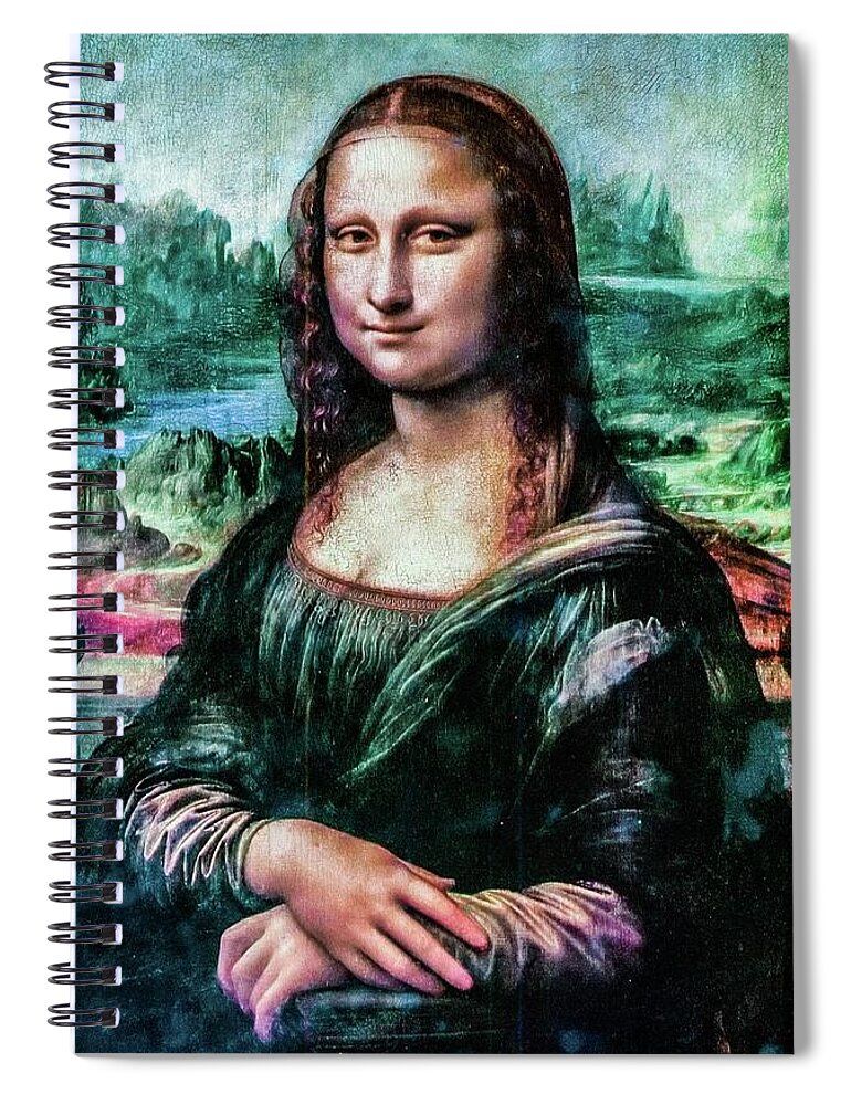 Mona Lisa Spiral Notebook featuring the mixed media Mona Lisa by Teresa Trotter