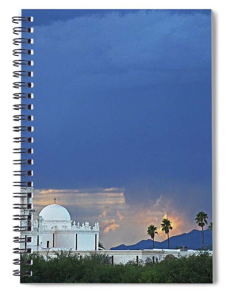 San Xavier Del Bac Mission Spiral Notebook featuring the photograph Monsoon Skies over the Mission by Chance Kafka