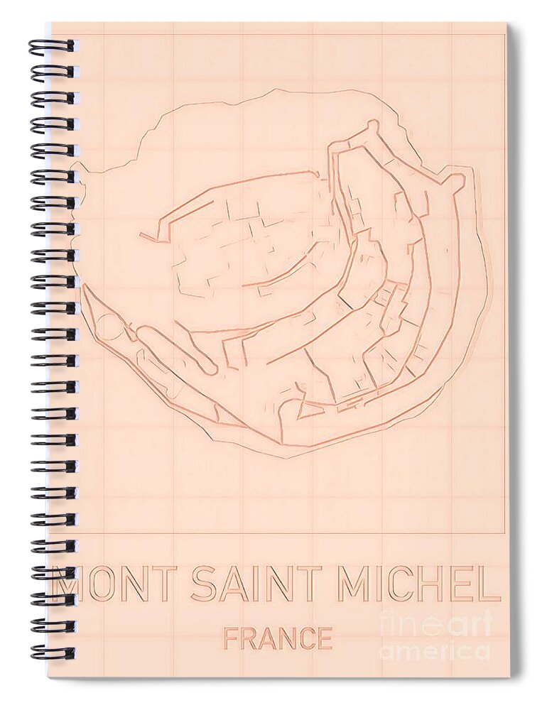 Mont-saint-michel Spiral Notebook featuring the digital art Mont Saint Michel Blueprint Map by HELGE Art Gallery