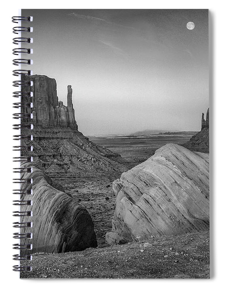Disk1216 Spiral Notebook featuring the photograph Moon Over The Mittens, Monument Valley by Tim Fitzharris