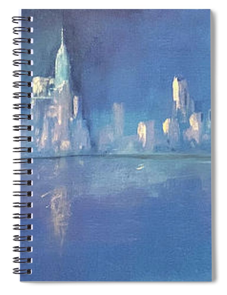 Art Spiral Notebook featuring the painting Moonlight On Manhattan by Jack Diamond