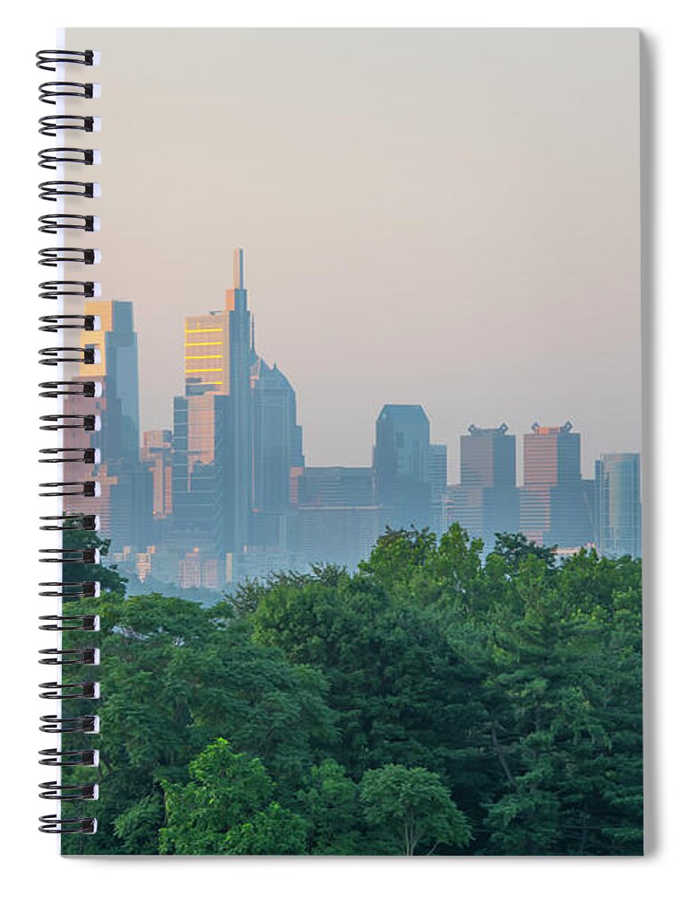 Morning Spiral Notebook featuring the photograph Morning Sun on Philadelphia by Bill Cannon