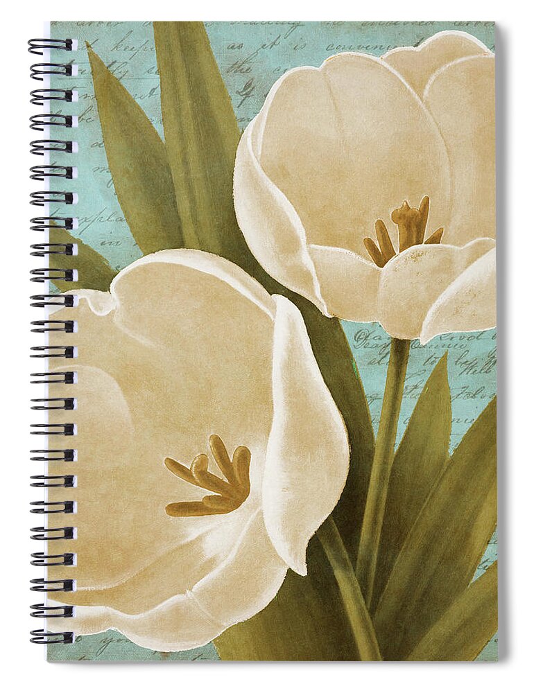 Morning Spiral Notebook featuring the painting Morning Tulips On Blue II by Vivien Rhyan